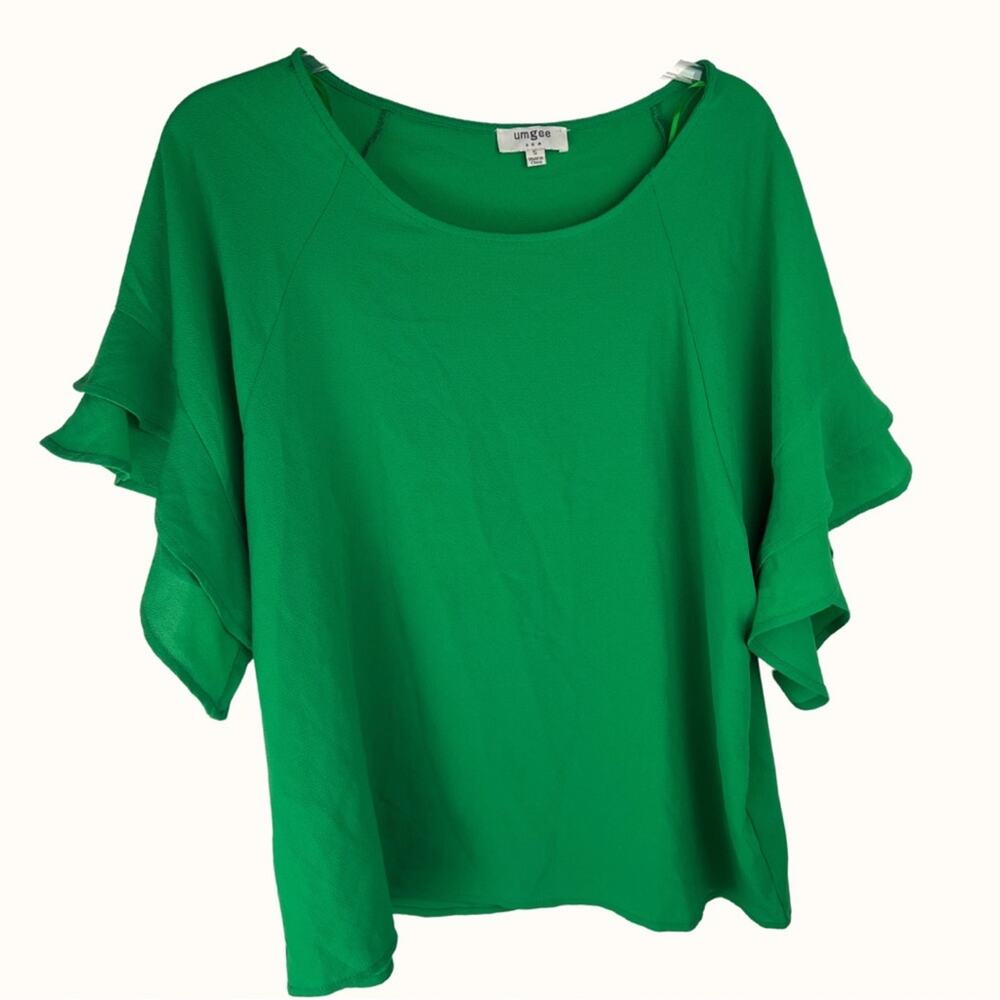 Umgee Green Flutter Sleeve Boxy Blouse